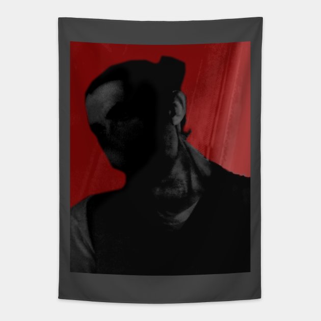 Special processing. Dark mystic king, death itself. Very strong guy, portrait. Head and neck. Red and gray. Tapestry by 234TeeUser234