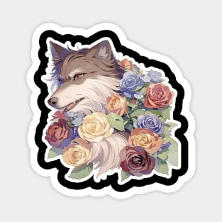 Lone Wolf With Flowers Magnet