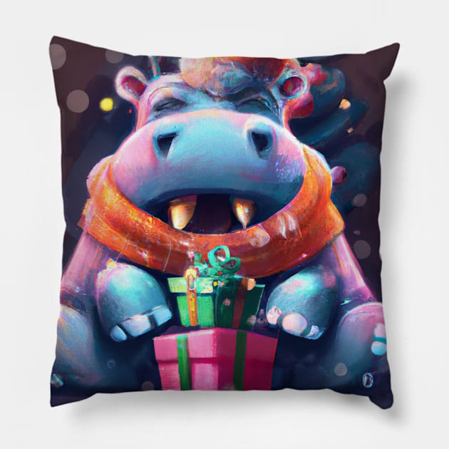 Cute Hippopotamus Drawing Pillow by Play Zoo