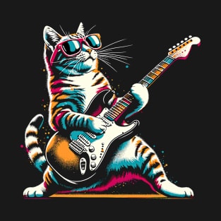 Guitar Cat Novelty Rock Music Band Concert Funny Cat T-Shirt