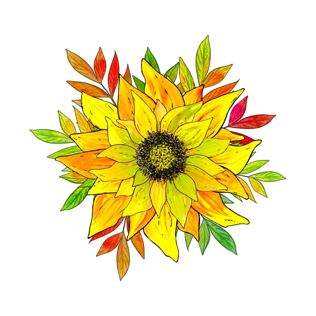 Sunflower and Autumn Leafs by Designs by Ira