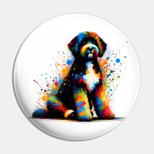 Colorful Abstract Splash Art Portuguese Water Dog Pin