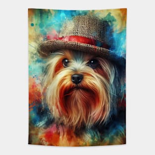 Cute Yorkshire Terrier Splash Art Tapestry