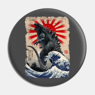 Godzilla and the Great Wave Pin