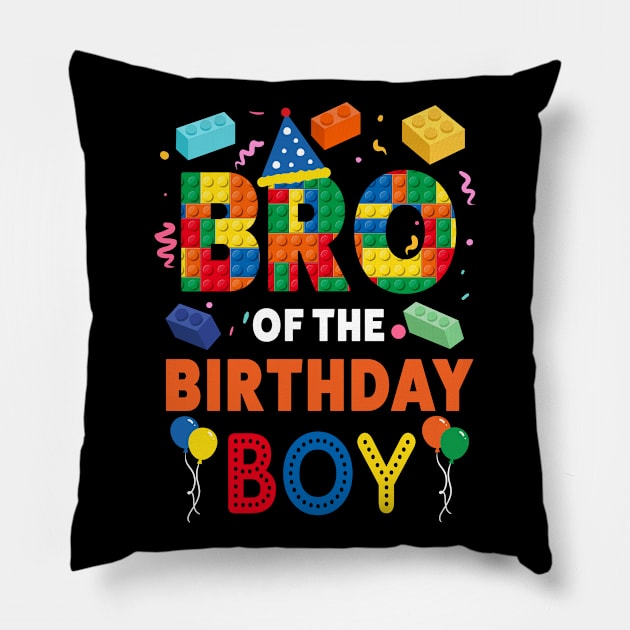 Bro Of The Birthday Boy 9 Year Old Building Blocks B-day Gift For Boys Kids Pillow by FortuneFrenzy