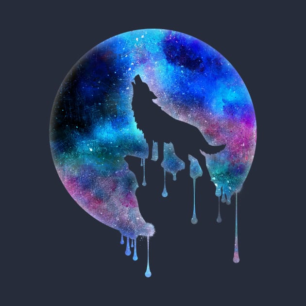 Full Moon Howling Wolf Galaxy Space Gift by CheesyB