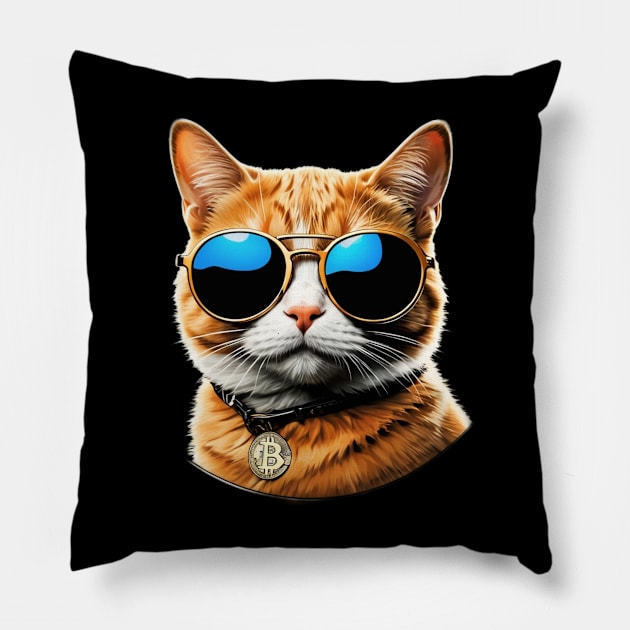 Bitcoin cat with sunglasses Pillow by SpaceCats