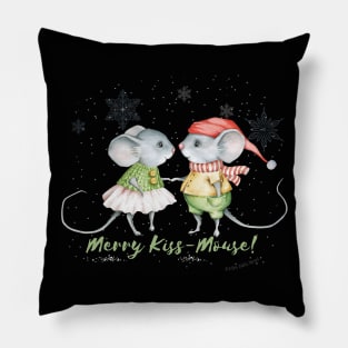 Cute Vintage Christmas Holiday Merry Kiss Mouse Pillow