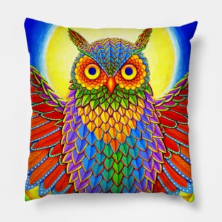 Colorful Rainbow Psychedelic Owl Pillow