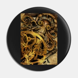 Time counter. Clockwork and octopus steampunk Pin