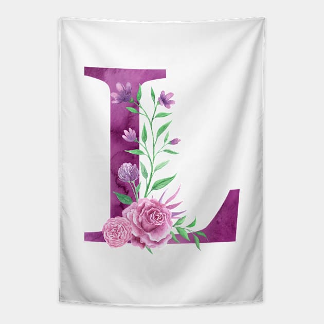 Floral Monogram L Beautiful Rose Bouquet Tapestry by floralmonogram