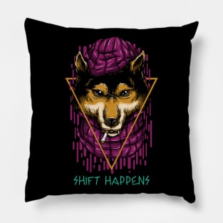 Shift Happens Smoking Wolf Design Pillow