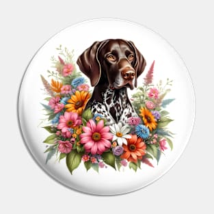 A German shorthaired pointer with beautiful colorful flowers Pin