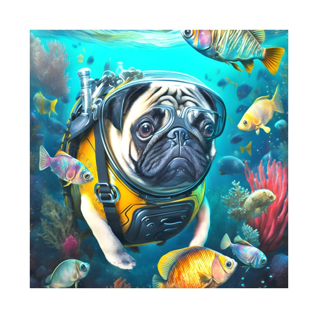 Cute Pug Dog Scuba Diver by candiscamera