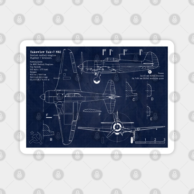 Blueprint Yakovlev Yak7 URSS Magnet by Aircraft.Lover