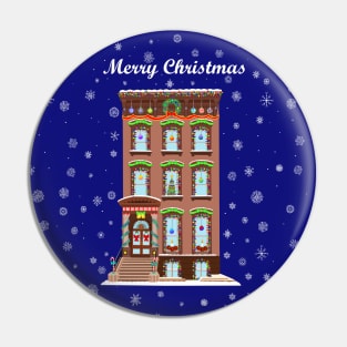 Merry Christmas Brownstone House Pin