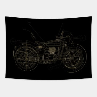 Vintage Indian Motorcycle Blueprint Tapestry