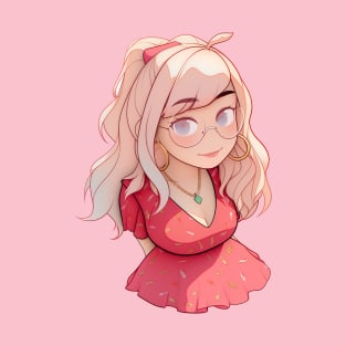 Cute Anime Girl in Pink Red Dress - Adorable Character Art T-Shirt