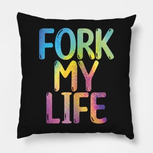 Fork My Life Leather Rainbow Punny Statement Graphic Pillow