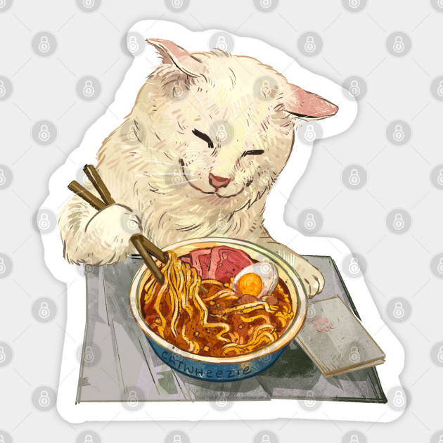 Ramen Eating Boi - Cats - Sticker