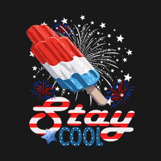 Stay Cool 4th July Popsicle Shirt Boys Men USA Flag American T-Shirt