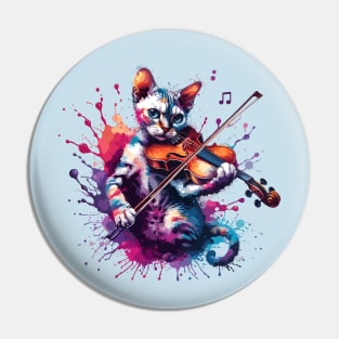 Devon Rex Cat Playing Violin Pin