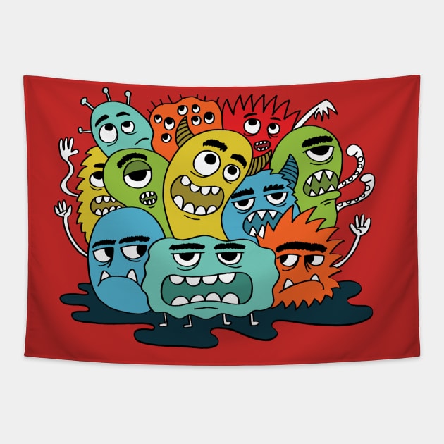 grumpy monsters Tapestry by UniqueDesignsCo