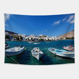 The small harbor in the fishing village Panormos in Tinos island, Greece Tapestry