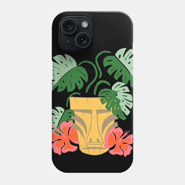 Potted Tiki Green Monstera Houseplant with Hibiscus Flowers Phone Case by ksrogersdesigns