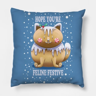 Feline Festive (with snowy background) Pillow