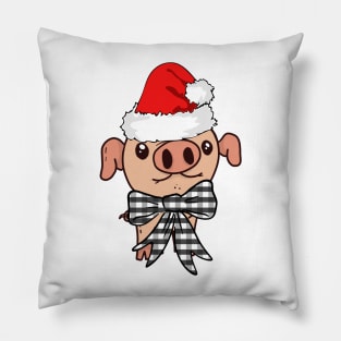 Christmas Teacup Pig Mini Piglet in Santa Hat with Buffalo Plaid Bow Pillow