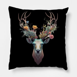 Dear Head with Flower Horn 2 Pillow