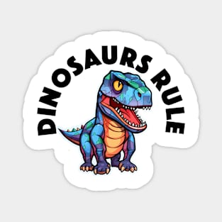 Colorful Geometric Dinosaur - Dinosaurs Rule (Black Lettering) Magnet