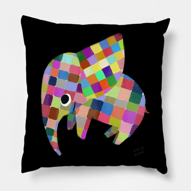 Elmer the Patchwork Elephant Pillow by davidpavon