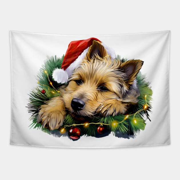 Lazy Australian Terrier Dog at Christmas Tapestry by Chromatic Fusion Studio