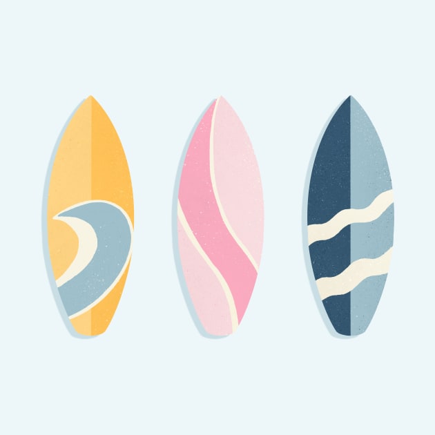 Retro surfboards lineup - pink, blue and yellow by Home Cyn Home 