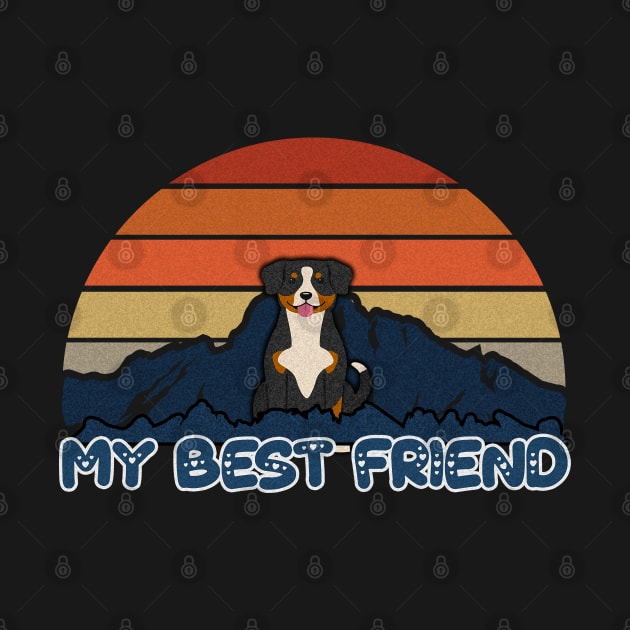 My Best Friend Entlebucher Mountain Dog Striped Sunset Mountain Background Design - Gift for Entlebucher Mountain Dog Lovers by HarrietsDogGifts