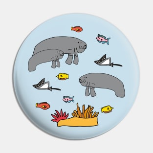 Manatee with colorful fish Pin