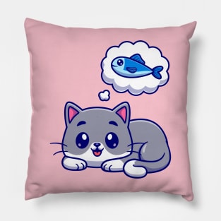 Cute Cat Thinking Fish Cartoon Pillow
