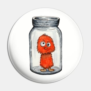 Orange Fuzz Monster in a Jar Pin