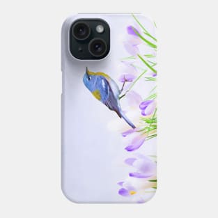 Parula Warbler Perched on Crocus Flowers Phone Case