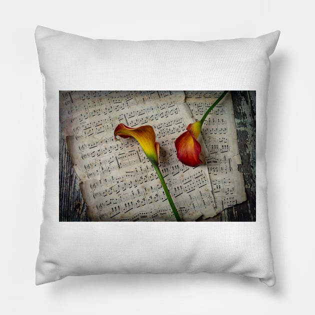 Calla Lillies On Sheet Music Pillow by photogarry