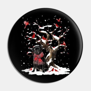 Black Pug Scarf Cardinal Snow Christmas Pin