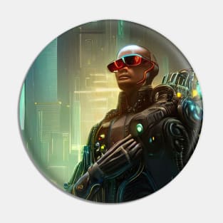 Cyborg on the background of a sci-fi city Pin