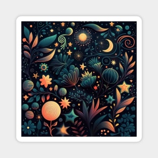 7. Celestial Bohemian Flowers Aesthetic Design Stars Moon Floral Cosmic Pattern Magnet