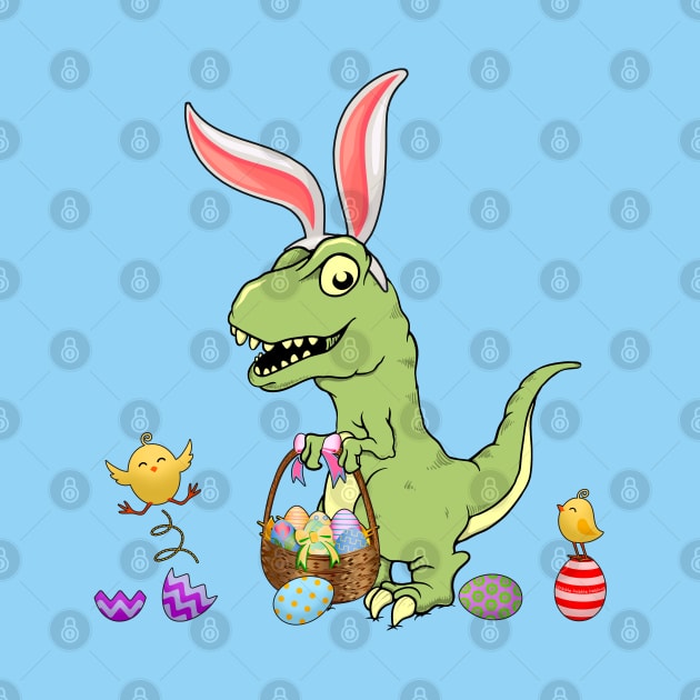 Cute Baby Dinosaur with Easter Basket and Bunny Ears by Dibble Dabble Designs