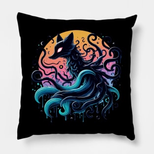 Spooky Abstract Art Demon Fox With Tentacles Pillow