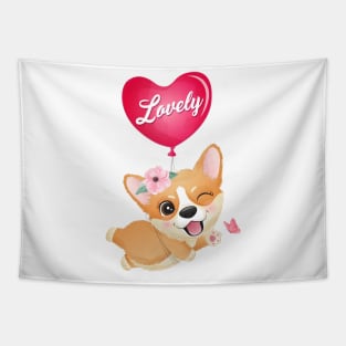 cute little corgi love valentine tshirt Tapestry