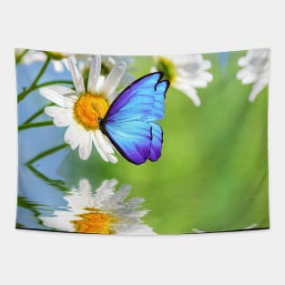 Blue Morpho Butterly and Daisies Tapestry