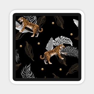 Tigers in the jungle black and  gold Magnet